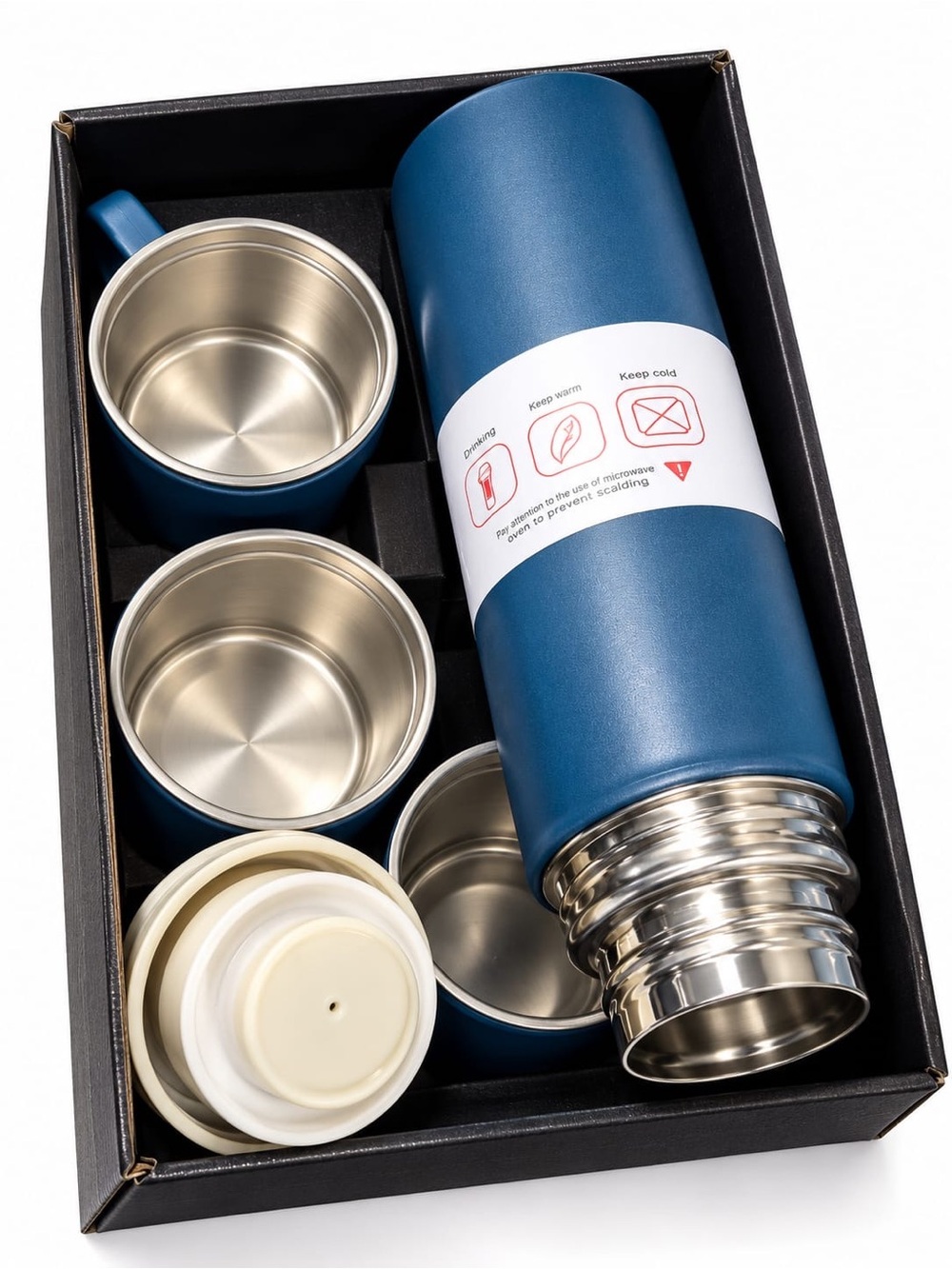 No Boundaries Blue Vacuum Bottle Gift Set with Cup Stack